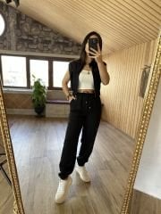 Art.Pamuk keten bomber siyah takım