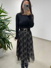 Mz 22778 Şerit Geçişli Siyah Etek