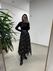 Mz 22778 Şerit Geçişli Siyah Etek