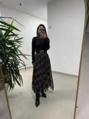 Mz 22778 Şerit Geçişli Siyah Etek