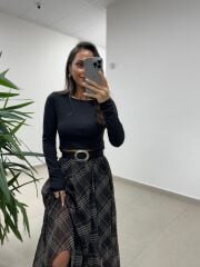 Mz 22778 Şerit Geçişli Siyah Etek