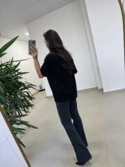 Ml 6693 Taş Detaylı Bisiklet Yaka Siyah Modal Tişört