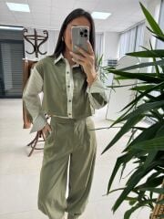 Kd 7829 Paça Pensli Haki Çizgili Tasarım Takım