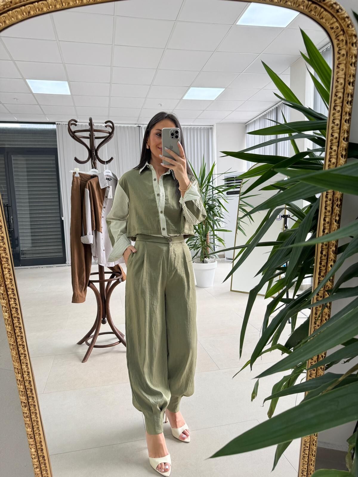 Kd 7829 Paça Pensli Haki Çizgili Tasarım Takım