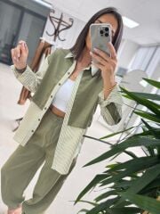 Kd 7829 Paça Pensli Haki Çizgili Tasarım Takım