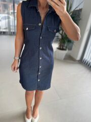 Bb 30062 Laci Gümüş Düğmeli Denim Elbise