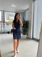 Bb 30062 Laci Gümüş Düğmeli Denim Elbise