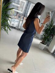 Bb 30062 Laci Gümüş Düğmeli Denim Elbise