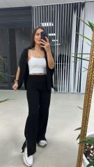 Fermuar Detaylı Siyah Triko Takım