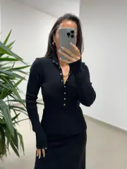 Po 2612 Gold Çıt Çıtlı Siyah Triko