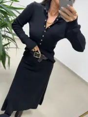 Po 2612 Gold Çıt Çıtlı Siyah Triko
