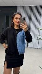 Dr 2501 Denim Detaylı Siyah Sweat