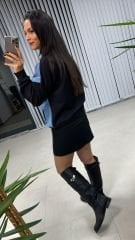 Dr 2501 Denim Detaylı Siyah Sweat