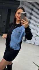 Dr 2501 Denim Detaylı Siyah Sweat