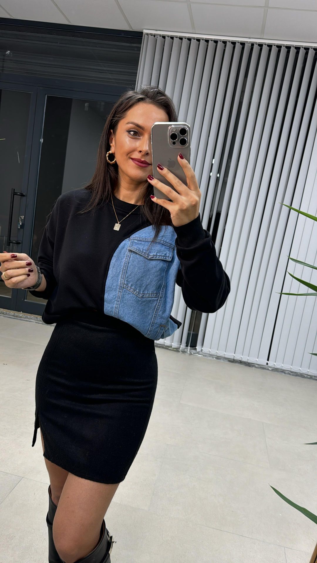 Dr 2501 Denim Detaylı Siyah Sweat