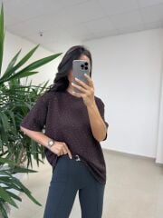 Ml 6693 Taş Detaylı Bisiklet Yaka A.Kahve Modal Tişört