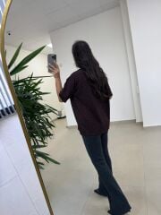 Ml 6693 Taş Detaylı Bisiklet Yaka A.Kahve Modal Tişört