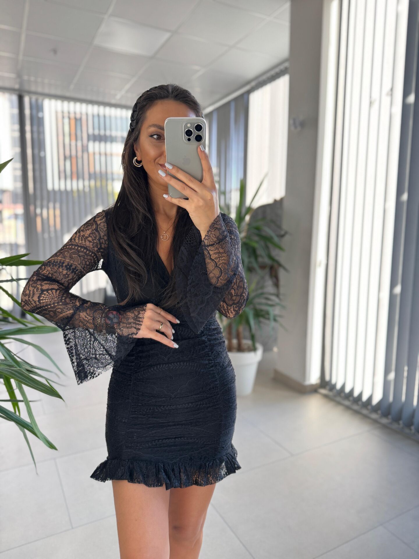 Mc 5834 Dantel Detaylı Drapeli Siyah Elbise