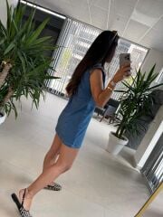 Cr 8504 Mavi Denim Kolsuz Elbise