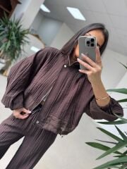 Nx 7166 Kraşlı Kahve Ceket Pantolon Takım