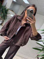 Nx 7166 Kraşlı Kahve Ceket Pantolon Takım