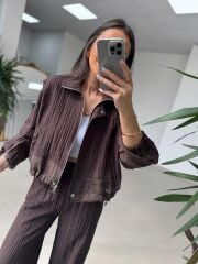 Nx 7166 Kraşlı Kahve Ceket Pantolon Takım