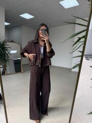 Nx 7166 Kraşlı Kahve Ceket Pantolon Takım