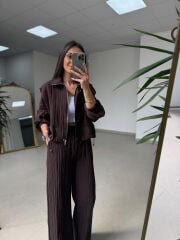 Nx 7166 Kraşlı Kahve Ceket Pantolon Takım