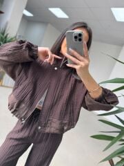 Nx 7166 Kraşlı Kahve Ceket Pantolon Takım