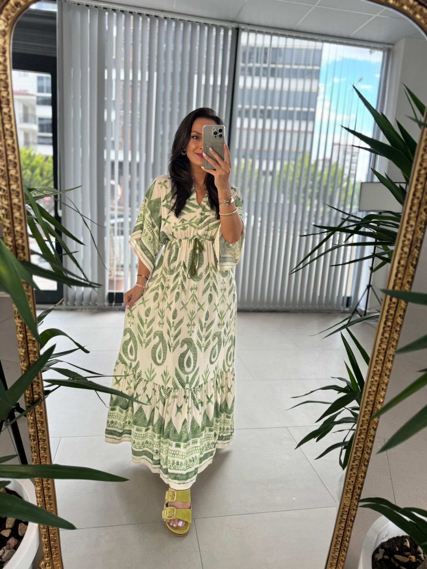 My 3409 Hakim Yaka Yeşil Geçişli Elbise