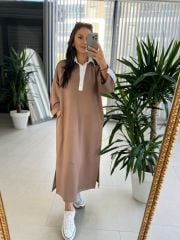 Dr 8161 Gömlek Yaka Detaylı Kahve Modal Elbise