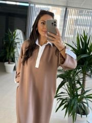 Dr 8161 Gömlek Yaka Detaylı Kahve Modal Elbise