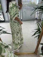 My 3409 Hakim Yaka Yeşil Geçişli Elbise