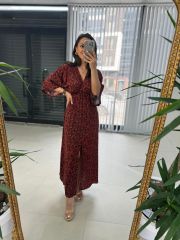 My 3154 Kırmızı Şal Desen Elbise