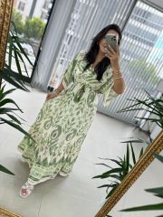 My 3409 Hakim Yaka Yeşil Geçişli Elbise