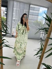 My 3409 Hakim Yaka Yeşil Geçişli Elbise