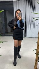 Kaşe Siyah Yırtmaçlı Etek