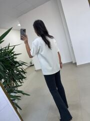 Ml 6693 Taş Detaylı Bisiklet Yaka Ekru Modal Tişört