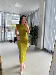 My 3708 Yağ Yeşili Taşlı Kalem Elbise