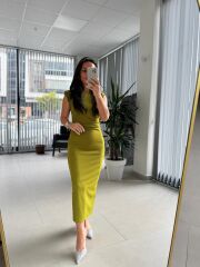 My 3708 Yağ Yeşili Taşlı Kalem Elbise