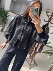Nx 7166 Kraşlı Siyah Ceket Pantolon Takım