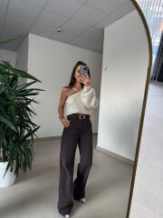 Nn 4433 Tek Omuz Boncuk Detaylı Vizon Triko Kazak