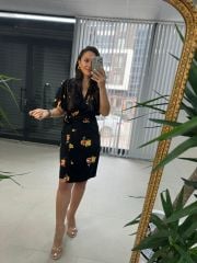 Mc 5865 Kruvaze Çiçekli Viskon Elbise