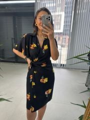 Mc 5865 Kruvaze Çiçekli Viskon Elbise