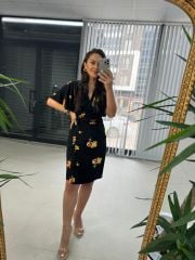 Mc 5865 Kruvaze Çiçekli Viskon Elbise