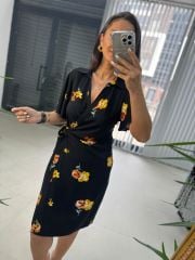 Mc 5865 Kruvaze Çiçekli Viskon Elbise