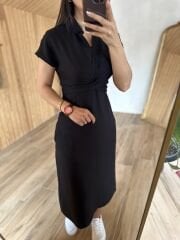 Siyah ön çapraz kuşaklı elbise