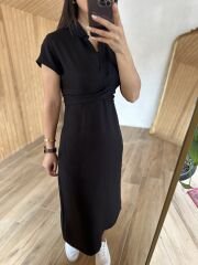 Siyah ön çapraz kuşaklı elbise