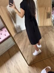 Siyah ön çapraz kuşaklı elbise