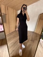 Siyah ön çapraz kuşaklı elbise